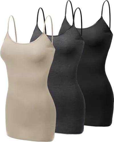 Vista 374 de Emmalise Camisola larga casual básica para mujer, con tirantes ajustables, top en capas