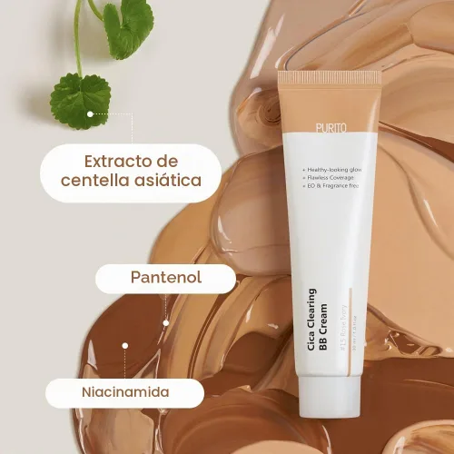 Vista 5 de PURITO Crema BB Cica Clearing #13 Marfil Neutral 1 fl.oz / 30ml, crema BB vegana, base de maquillaje, libre de crueldad