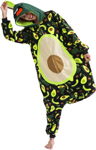 Vista 3 de vavalad Pijama de aguacate para adultos, disfraz de fruta, pijama de una pieza, overol de cosplay para mujeres y hombres