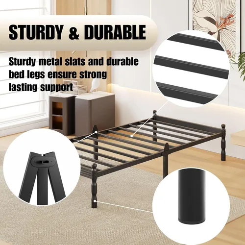 Vista 26 de 12 Inch Heavy Duty Black Metal Platform Bed Frame with Mattress Support, Twin Platform Bed Frame with Under Bed Storage, No Box Spring Needed, Easy