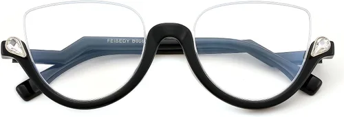 Vista 2 de FEISEDY Gafas de lectura para las mujeres moda medio marco ojo de gato gafas antideslumbrantes B0067 Negro