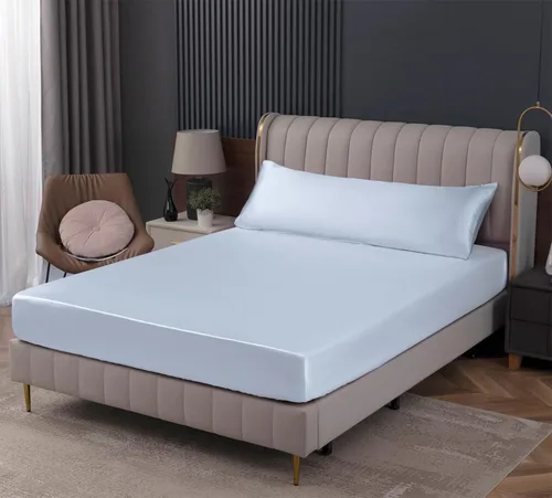 Vista 14 de Homiest Sábana bajera ajustable de satén azul bebé, tamaño individual, bolsillo profundo, ropa de cama lujosa y ultrasuave