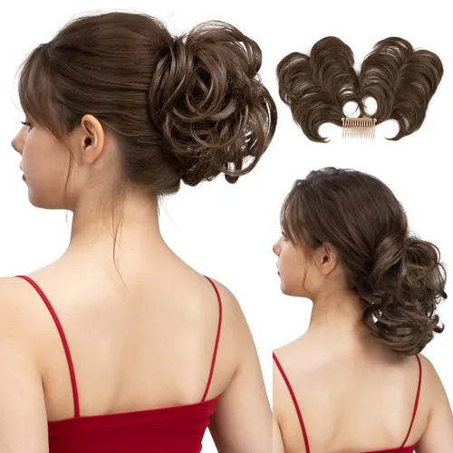 Vista 46 de Peine de moño desordenado con clip lateral para mujer, corto, natural, lacio, versátil, ajustable, fácil de peinar, (rubio ceniza-C)