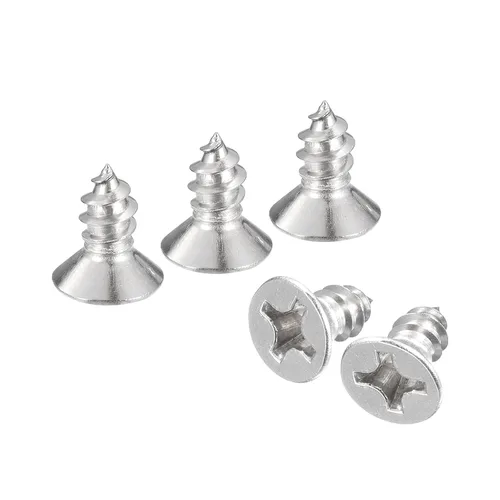 Vista 25 de uxcell Tornillos de chapa de cabeza plana #4x1, 50 tornillos de madera Phillips Drive Tornillos de acero inoxidable 304 Autoperforantes