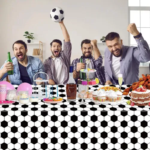 Vista 5 de Smilelife Paquete de 4 manteles de fútbol desechables para fiesta de fútbol, decoraciones de cumpleaños, suministros de fiesta, 54 x 108 pulgadas