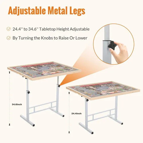 Vista 9 de Mesa de rompecabezas de 1500 piezas con cajones y cubierta – Altura ajustable y patas inclinables, tablero de rompecabezas portátil sin ensamblaje