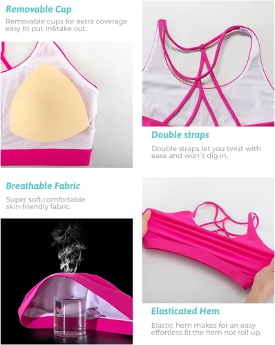 Vista 63 de Brasieres deportivos para mujer, con relleno, tipo camiseta sin mangas, sexis, con espalda cruzada, de alto impacto, largos, ideales para practicar