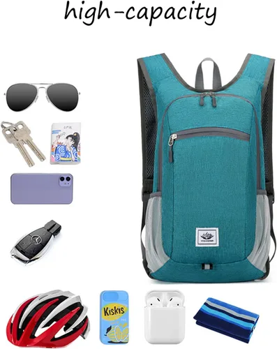 Vista 6 de DOJUNS Mochila de senderismo de 15 litros, mochila de viaje pequeña, ligera, plegable, plegable, mochilas de campamento para mujeres y hombres Negro