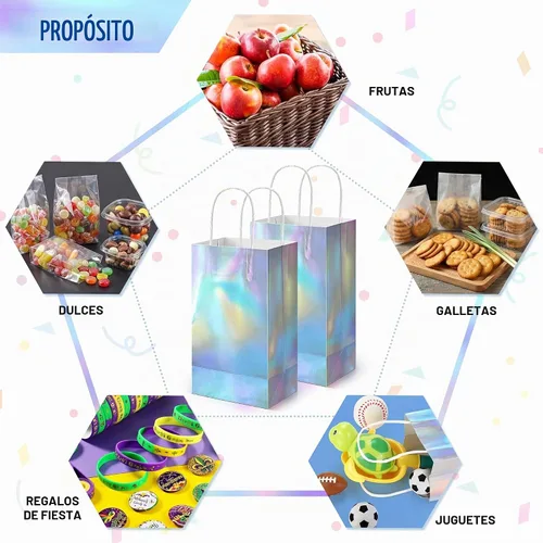 Vista 4 de Estune - 30 bolsas de regalo iridiscentes con asa para recuerdos de fiesta