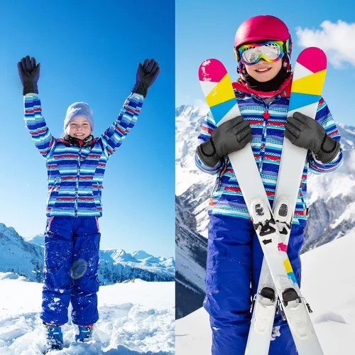 Vista 5 de Guantes de esquí para niños, 3 pares de guantes de invierno impermeables para niños, guantes de invierno aislados para snowboard y patinaje sobre
