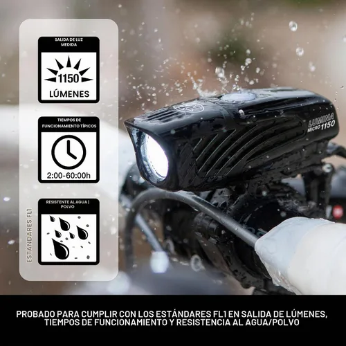 Vista 3 de NiteRider Lumina Micro - Luz delantera recargable USB-C de 1150 lúmenes – 5 modos de luz LED compacta, IP64 impermeable para ciclismo de carretera
