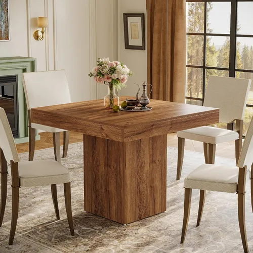 Vista 3 de Tribesigns Mesa de comedor cuadrada de 39 pulgadas para 4, mesa de comedor de cocina pequeña de granja con base de pedestal resistente, muebles