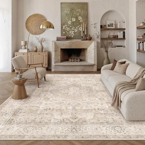 Vista 38 de PureCozy Alfombra de área beige de 2 x 3 pulgadas, lavable, vintage, pequeña, para entrada, cocina, suave, retro, floral, de pelo bajo, tapete