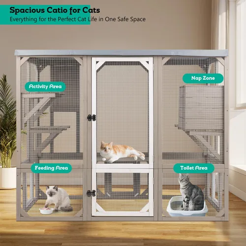 Vista 8 de Cercado Catio grande de 118" para gatos al aire libre, recintos para patio de gatos resistentes a la intemperie para múltiples gatos, jaula exterior