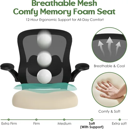 Vista 7 de Silla de oficina ergonómica – Silla de escritorio ergonómica – Silla de oficina cómoda de malla para el hogar con ruedas, soporte lumbar ajustable