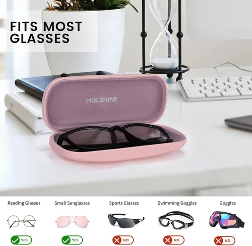 Vista 3 de molshine Estuche rígido de piel sintética para gafas, estuche portátil de viaje para hombres, mujeres, niñas, viajes, estudio, trabajo