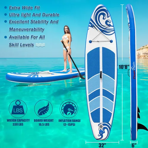 Vista 2 de Tabla de remo inflable (6 pulgadas de grosor) con accesorios y bolsa de SUP de primera calidad, aleta inferior para remo, control de surf, cubierta