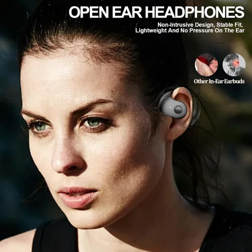 Vista 2 de Auriculares de oído abierto inalámbricos Bluetooth 5.4, OWS Auriculares colgantes inalámbricos con ganchos para los oídos y micrófono, IPX5