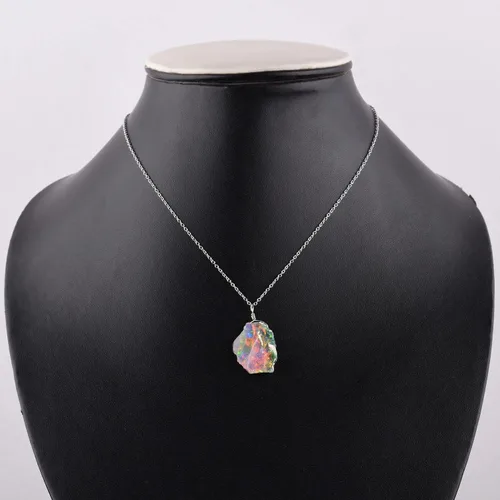 Vista 4 de Collar delicado de plata con piedra áspera de ópalo