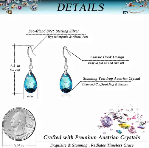 Vista 89 de Aretes colgantes de cristal austriaco con forma de lágrima para mujer, joyería hipoalergénica de plata de ley 925