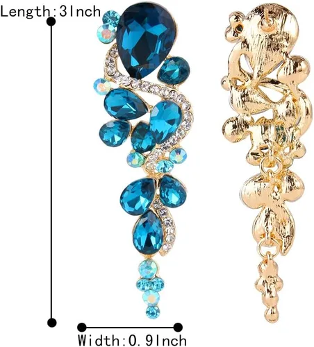 Vista 5 de BriLove - aretes largos para mujer, bohemios, para boda o novia, diseño de lágrima