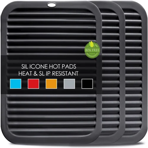Vista 12 de Salvamanteles para platos calientes, paquete de 4 almohadillas calientes de silicona para cocina, tapete de silicona antideslizante resistente al