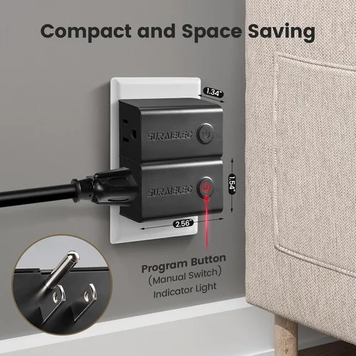 Vista 3 de Toma de control remoto de 15 amperios, interruptor de luz inalámbrico, color negro Plug & Play, 100 ft RF Range, No Wiring/WiFi, Decorator Rocker