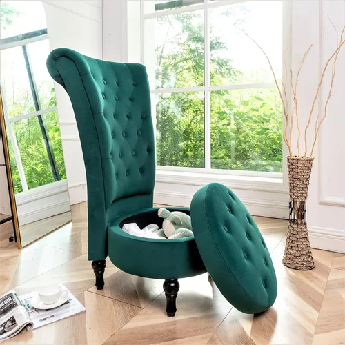 Vista 17 de Container Furniture Direct Royal - Silla de acento de terciopelo con respaldo alto para tocador con almacenamiento y tapicería de lujo, diseño retro