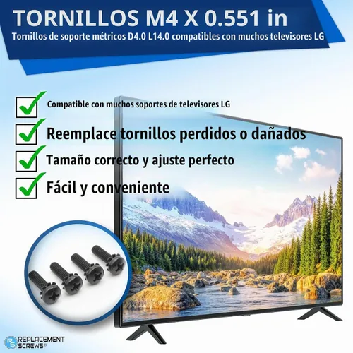 Vista 2 de Tornillos de repuesto M4 de 0.551 in compatibles con muchos soportes de TV LG