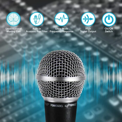 Vista 4 de Pyle Micrófono vocal dinámico profesional, bobina móvil, cardioide dinámico unidireccional de mano con soporte de micrófono, soporte universal