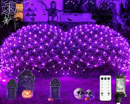 Vista 18 de JMEXSUSS - Luces de red para exteriores impermeables, de 12 x 5 pies, con enchufe y 8 modos con control remoto, 360 luces LED para decoración