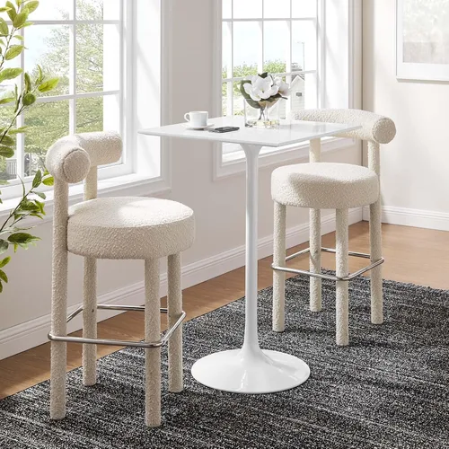 Vista 7 de Modway Lippa - Mesa de bar moderna Mid-Century de 28 pulgadas con parte superior cuadrada y base de pedestal en color blanco