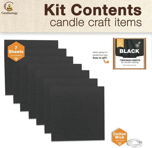 Vista 2 de Hojas de cera de abeja negra para hacer velas, kit de fabricación de velas de cera de abeja orgánica para adultos y niños, juego de manualidades