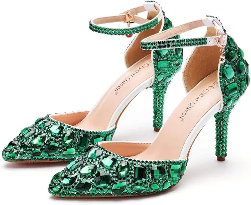 Vista 2 de Sandalias de diamantes de imitación azules reales Tacones altos finos Sandalias puntiagudas Tacones de cristal azul Zapatos de tacón alto de moda
