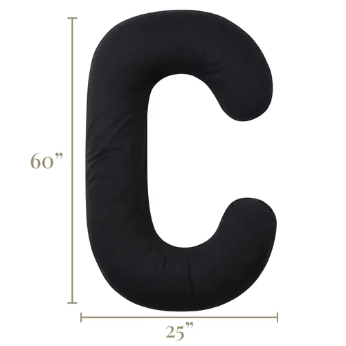 Vista 7 de Betty Dain Funda de almohada de punto elástico para embarazo/maternidad, color negro, 60 x 25 pulgadas.