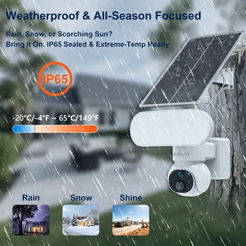 Vista 6 de Cámara de seguridad solar inalámbrica AQUZO, reflector de 1500LM y PTZ 2K Color Night Vision, 64GB SD Included, 2.4G WiFi, Solar+Battery, AI Human