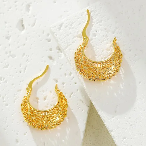 Vista 6 de Aretes de aro de oro de filigrana, aretes pequeños vintage para mujer