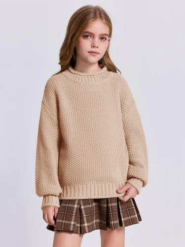Vista 2 de Imily Bela Suéteres de Cuello Alto para Niñas Niños Ropa de Punto con Manga Murciélago Suéter Grueso Pullover Jumper A-Apricot