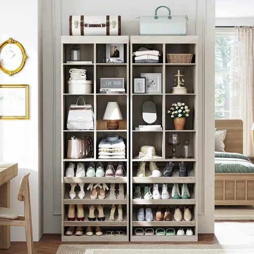 Vista 9 de IRONCK Organizador de zapatos de armario con estantes y cubículos, organizador de almacenamiento estrecho para zapatos, para dormitorio, entrada