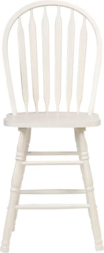 Vista 3 de Sunset Trading Andrews Arrowback Windsor Taburete de bar de 24 pulgadas Taburete de madera maciza blanca antigua Juego de 2