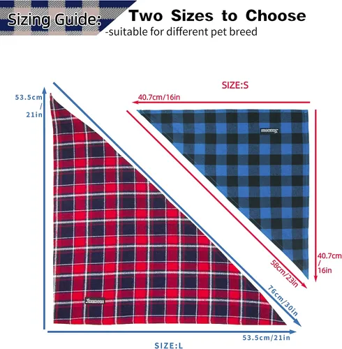 Vista 2 de Pañuelo ajustable para perro, 1 bufanda triangular de algodón suave y lavable para perros y gatos pequeños, medianos y grandes (marrón y azul, S)