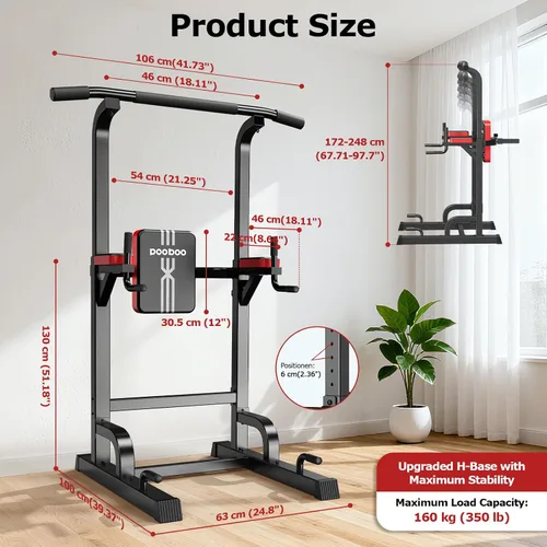 Vista 8 de Pooboo Power Tower Dip Station Pull Up Bar for Fitness Home Gym Workout,450 Pounds Multi-Function Adjustable Height Fitness Strength Training