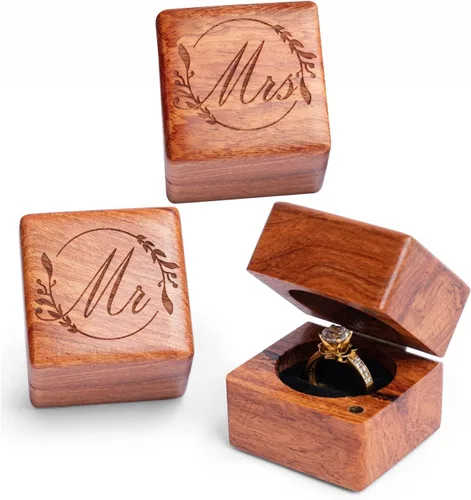 Vista 10 de Handicraftviet Caja para anillos Mr and Mrs – Caja de anillo hecha a mano con forma de corazón para ceremonia de boda, soporte para anillo de boda
