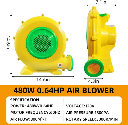 Vista 2 de Soplador de aire de casa inflable de 480 W, potente soplador de aire eléctrico, ventilador de bomba portátil perfecto para cabinas de pintura