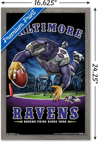 Vista 3 de Trends International NFL Baltimore Ravens - Póster de pared de End Zone 17, 14.725 x 22.375 pulgadas, versión enmarcada de madera de granero