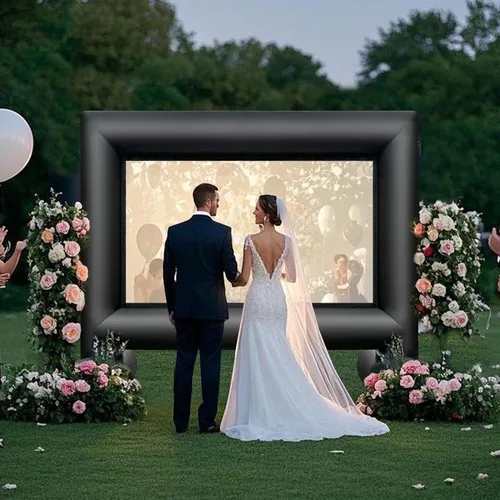 Vista 7 de Pantalla de proyector de película inflable para exteriores de 12 pies con ventilador integrado que soporta proyección frontal y trasera, pantalla