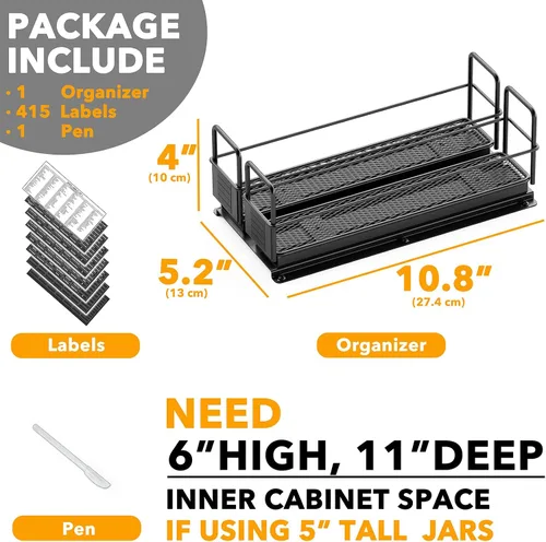 Vista 6 de SpaceAid Organizador de especias extraíble para gabinete, organizador de condimentos deslizante y resistente para armarios de cocina, organizador