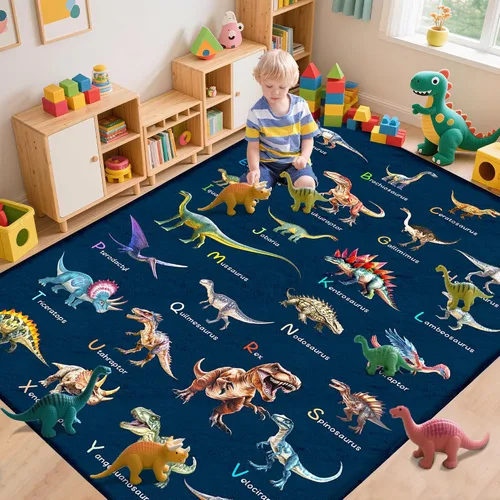Vista 12 de Alfombra de 4 x 6 pies con dinosaurios para niños, alfombra educativa del ABC para sala de juegos, alfombras de juego para habitación de niños