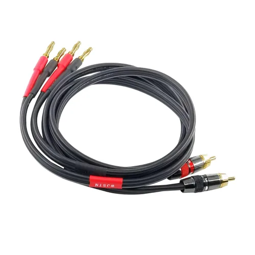 Vista 2 de WJSTN Paquete de 2 adaptadores de cable de altavoz RCA a Banana Plug de 1 pie, 12 AWG, 2 unidades, rojo + negro, interior, macho a macho, 15
