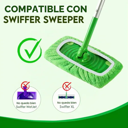Vista 2 de Almohadillas de microfibra reutilizables compatibles con trapeador Paquete de 4 (verde)